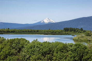 Un lac avec une montagne en arrière plan.