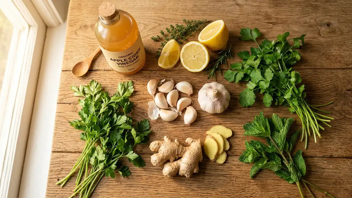 Remèdes naturels contre le cholestérol : ail, citron, vinaigre de cidre et gingembre frais