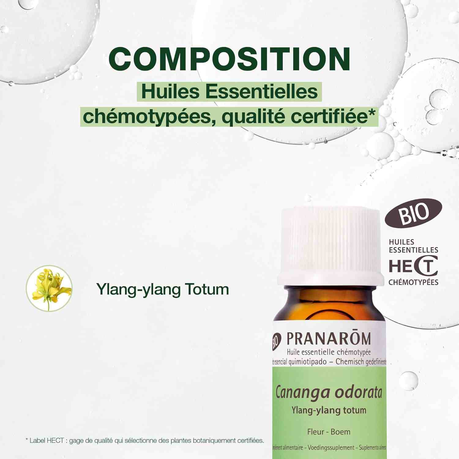la composition de l'Huile essentielle bio de ylang-ylang totum Pranarom