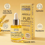 Absolu Pur'Immortelle sérum bio anti-âge avec infographie des 5 bénéfaits Propos'Nature