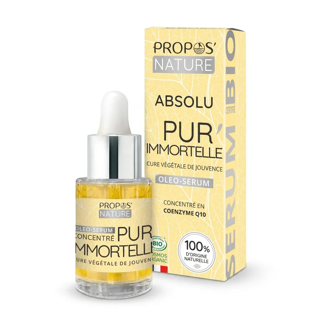 Absolu Pur'Immortelle bio - Flacon sérum certifié avec pipette et boîte jaune