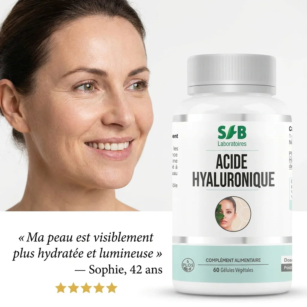 Bouteille Acide Hyaluronique SFB avec témoignage client satisfait et avis 5 étoiles