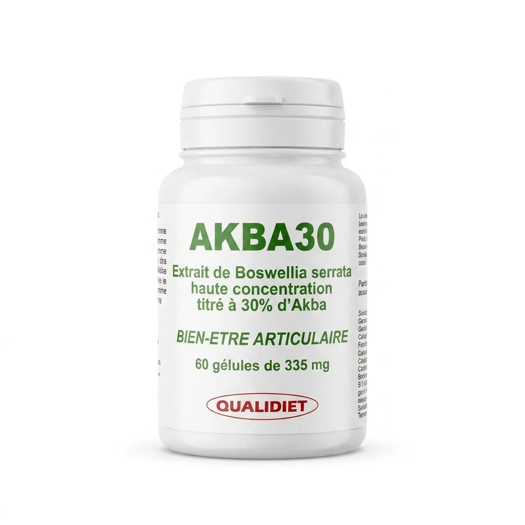 Bouteille AKBA30 Extrait en gélules Qualidiet sur fond blanc