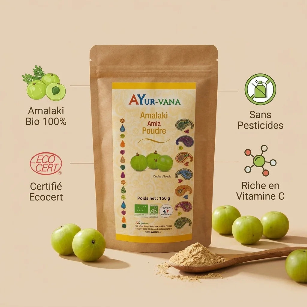 Poudre Amalaki Bio Ayurvana 150g certifiée Ecocert riche en vitamine C avec amla frais