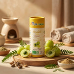 Gélules Amalaki bio Ayurvana avec fruits d'amla frais et éléments botaniques naturels