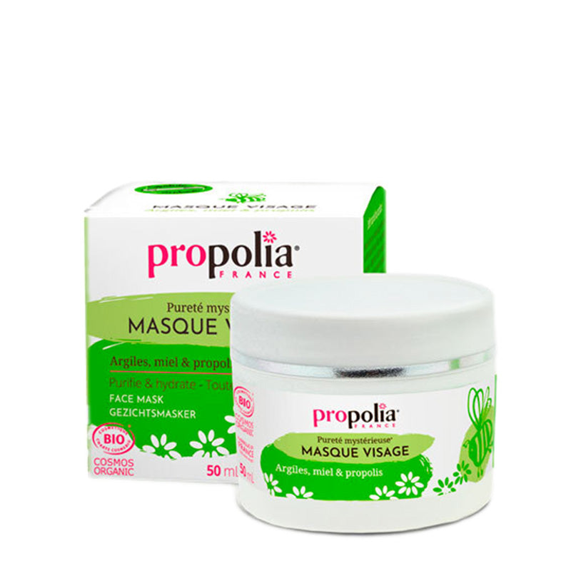 Pot de 50 ml d'un masque visage argiles, miel et propolis de la marque Propolia