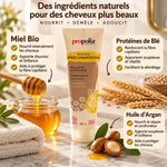 Après-Shampoing Bio Propolia Miel Argan Protéines Blé avec ingrédients naturels en studio