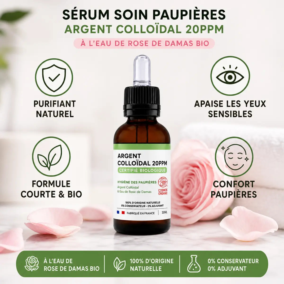 Argent colloïdal Dr Theiss 30ml flacon avec bénéfices bio pour hygiène paupière