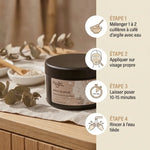 Argile blanche Najel 90g - Guide d'utilisation avec étapes d'application sur visage