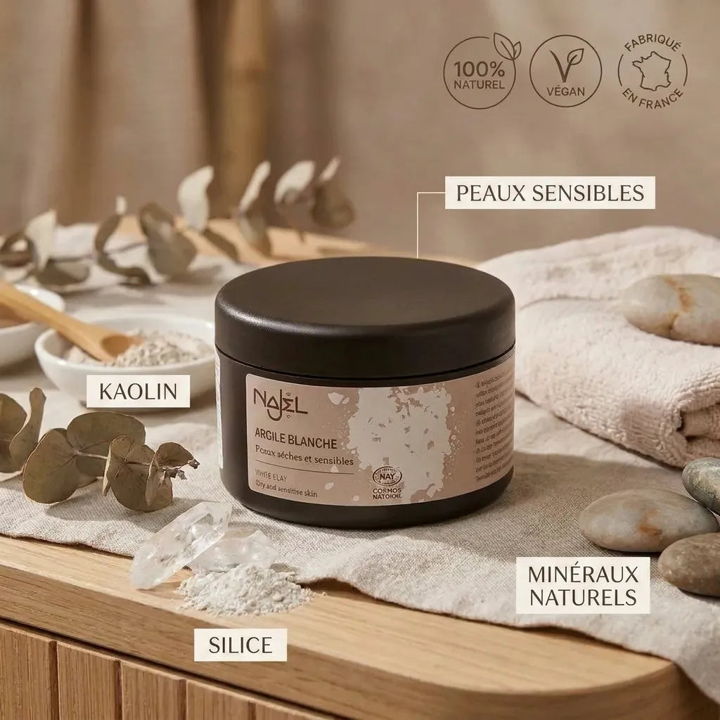 Argile blanche Najel 90g en poudre avec kaolin naturel pour peaux sensibles