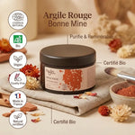 Pot d'argile rouge Najel certifié bio avec badges naturels et éléments minéraux