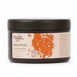 Pot d'argile rouge Najel avec couvercle gris et étiquette blanche sur fond blanc