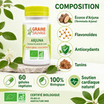 Arjuna bio 60 gélules Graine Sauvage - Flacon avec composition écorce d'Arjuna flavonoïdes antioxydants