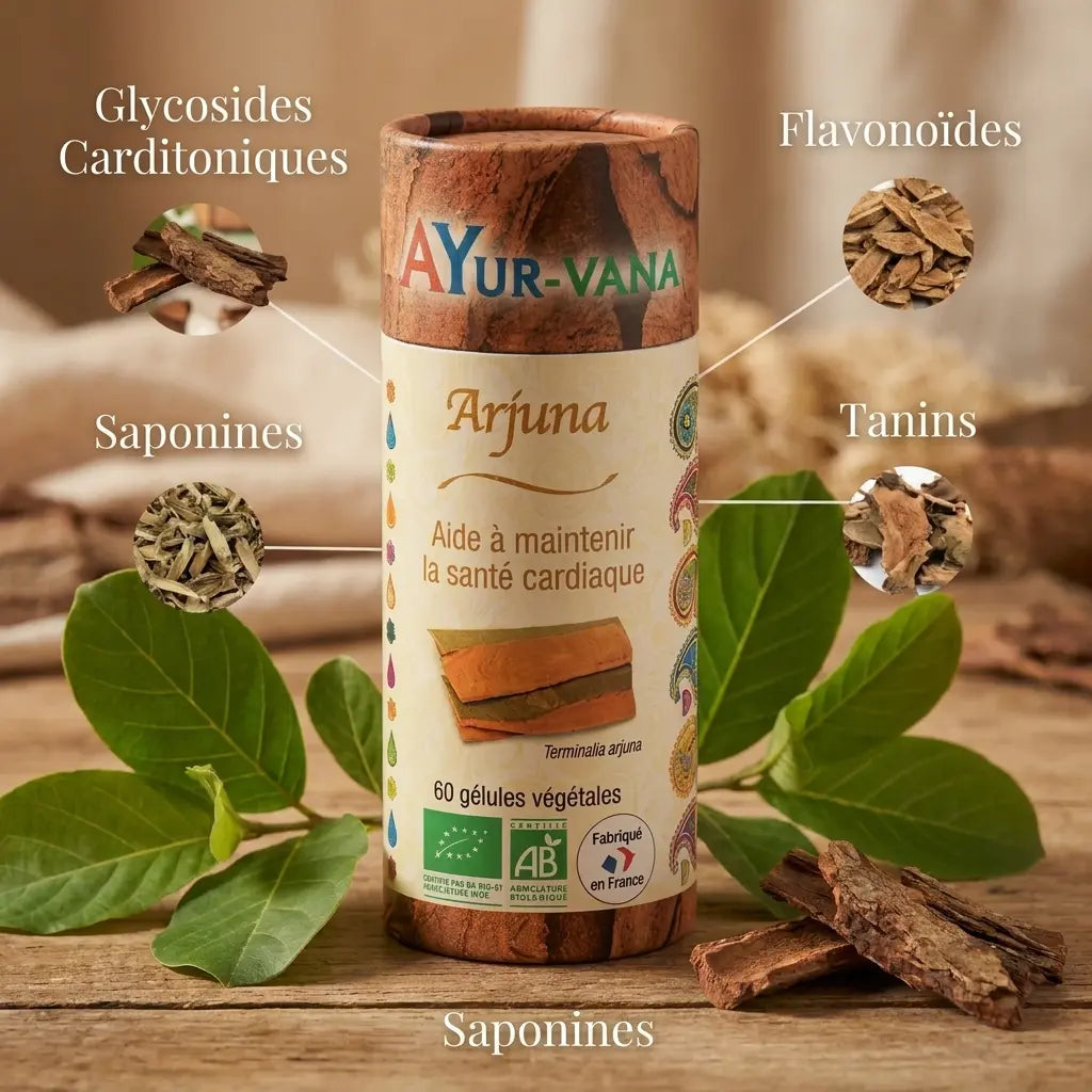 Gélules Arjuna bio Ayurvana avec Terminalia arjuna, flavonoïdes et tanins - complément ayurvédique naturel
