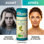 Comparaison avant/après Ashwagandha Bio vegan en gélules pour gestion du stress et énergie
