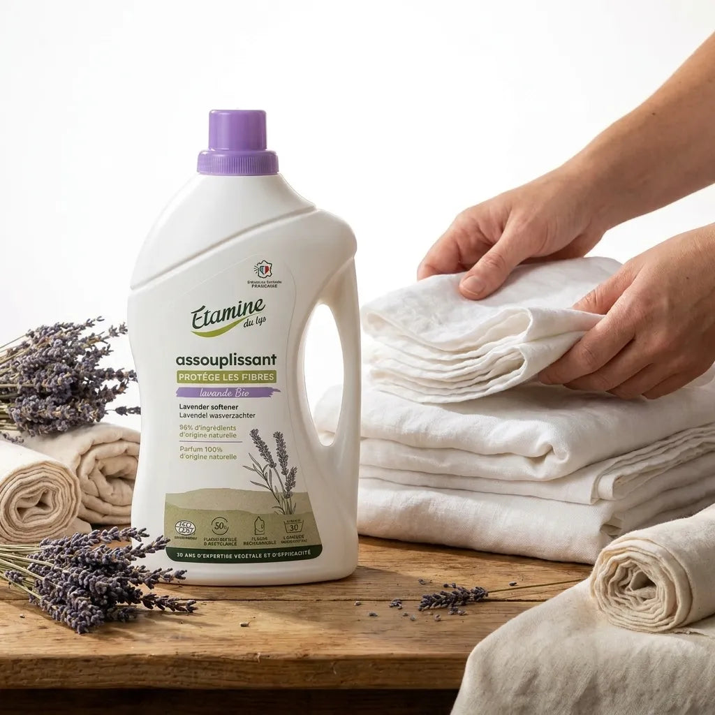 Assouplissant Lavande Etamine du Lys avec linge frais et fleurs séchées