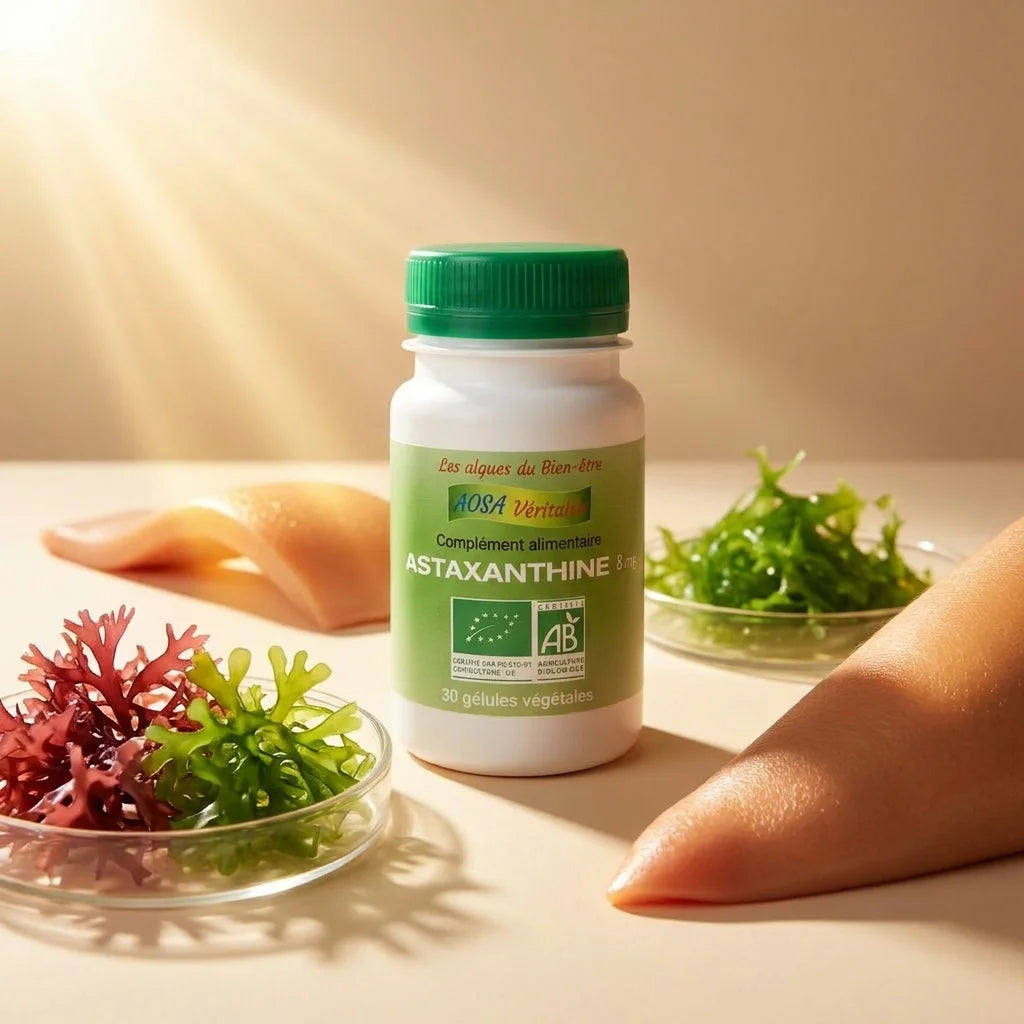 Astaxanthine bio vegan en gélules Aosa avec microalgues et ingrédients naturels