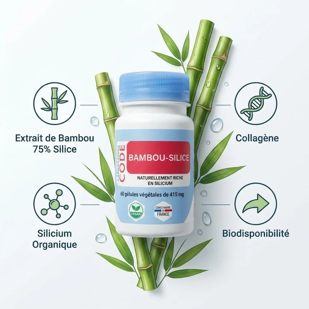 Bambou Silice Vegan 60 gélules - Flacon avec ingrédients naturels et silice organique