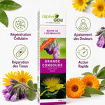 Baume Grande Consoude bio Alphagem avec bénéfices : régénération cellulaire, apaisement douleurs, réparation tissus