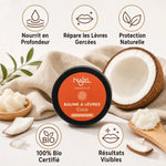 Baume à lèvres coco Najel bio - pot orange réparateur avec bénéfices et ingrédients naturels