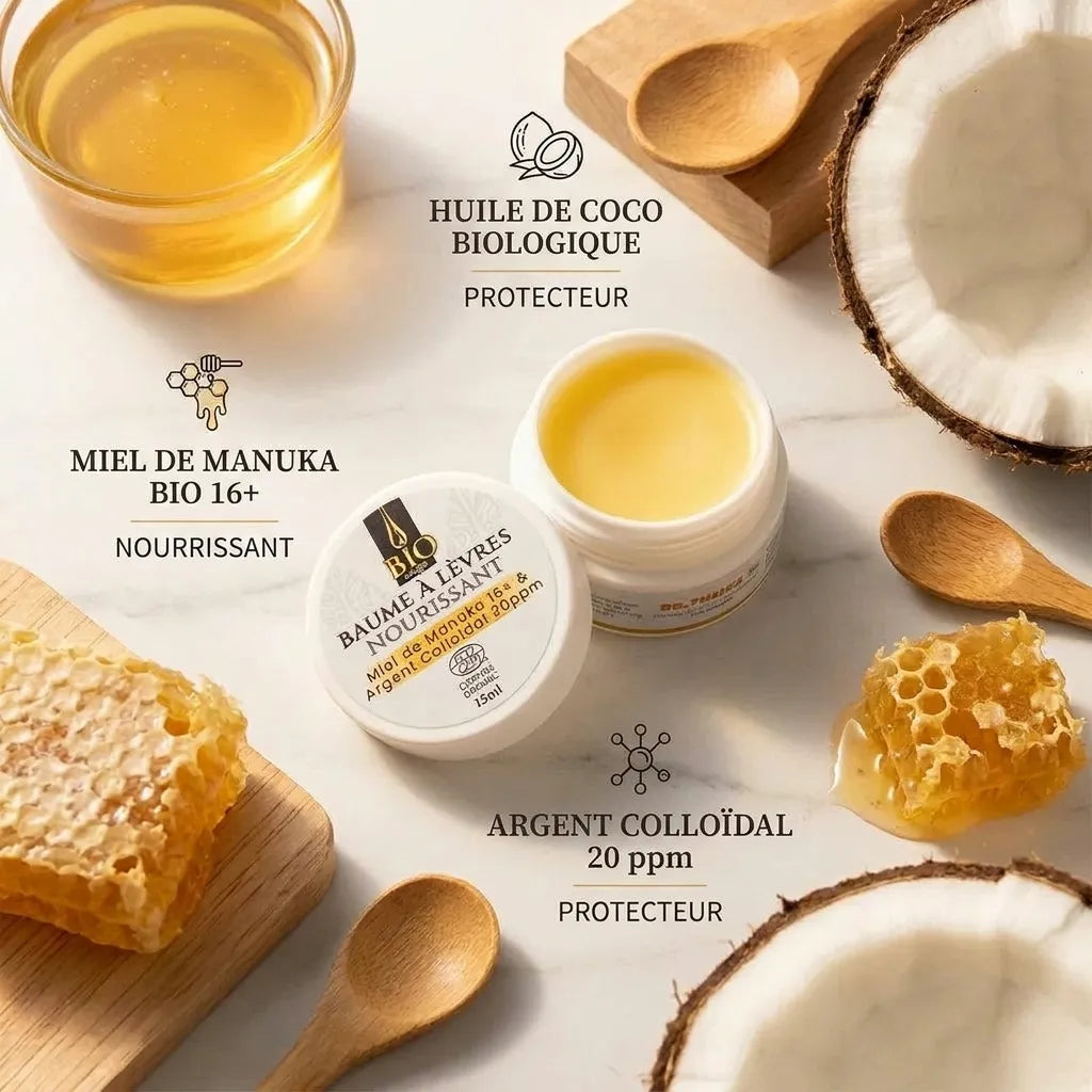 Baume à lèvres bio Dr Theiss avec miel de Manuka, huile de coco et argent colloïdal