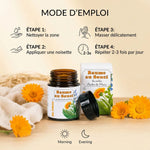 Baume au Souci Dr Theiss en pot verre ambré avec mode d'emploi et fleurs de souci fraîches