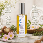 Baume de Diane bio certifié avec ses bénéfices fermeté, nutrition et toucher satiné sur marbre