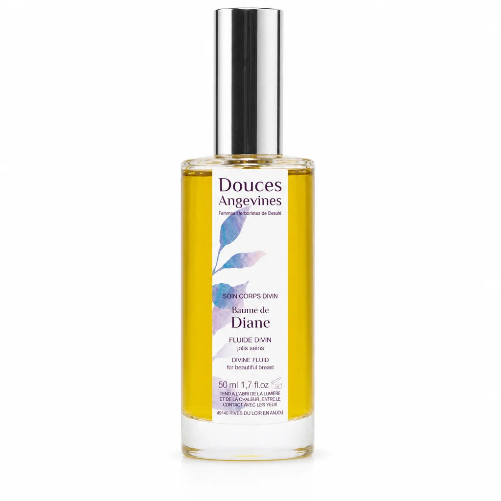 Baume de Diane certifié bio Douces Angevines en flacon verre sur fond blanc