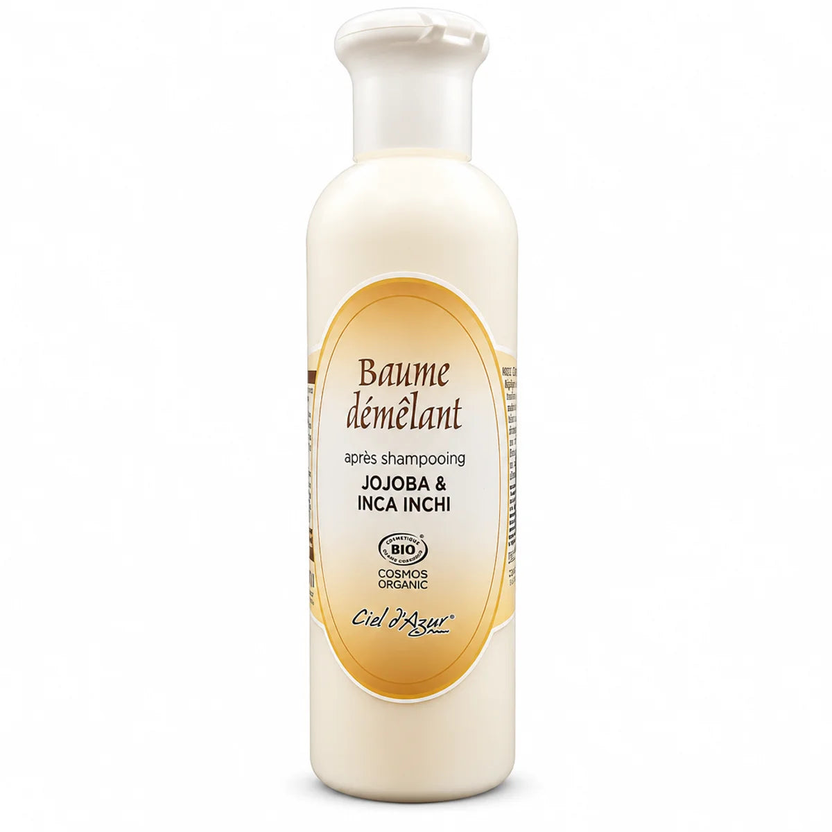 Baume démêlant bio Ciel d'Azur 250ml Jojoba Inca Inchi sur fond blanc