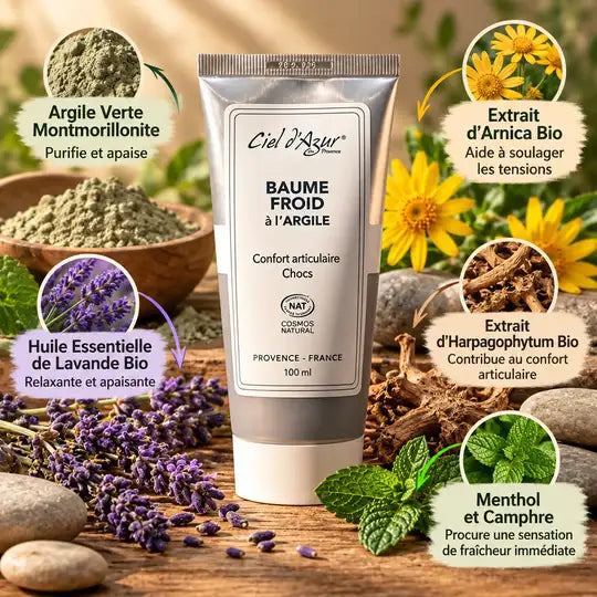 Baume froid à l'Argile Ciel d'azur 100ml avec argile verte, arnica et lavande bio