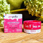 pot de Baume à lèvres Bio teinté fraise et miel avec son emballage
