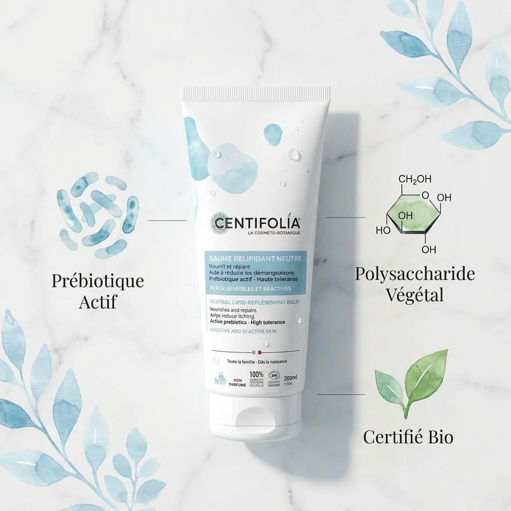 Baume Relipidant Neutre Centifolia bio avec ingrédients prébiotiques et polysaccharides végétaux