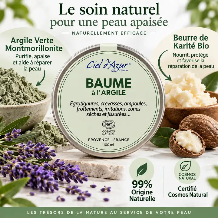 Baume réparateur Ciel d'azur à l'argile verte 100ml avec ingrédients naturels bio