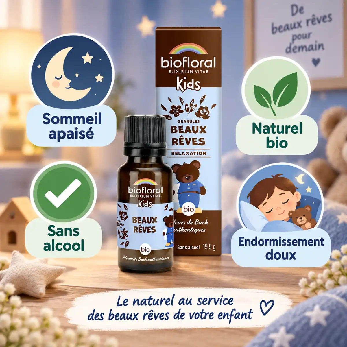 Beaux rêves bio Biofloral granules enfants sommeil naturel sans alcool endormissement doux
