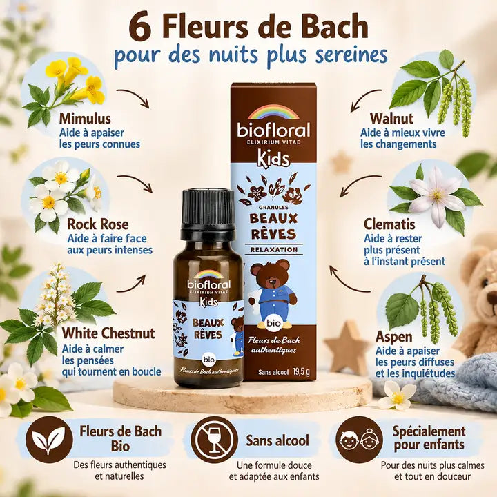 Beaux Rêves Biofloral granules enfants bio sans alcool avec fleurs de Bach
