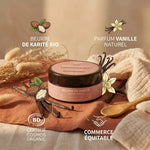 Beurre de karité bio vanille Najel avec ingrédients naturels et certifications équitables
