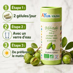 Bibhitaki bio 60 gélules Ayurvana avec posologie - 2 gélules par jour le matin