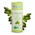 Flacon de gélules Bibhitaki bio vegan Ayurvana sur fond blanc