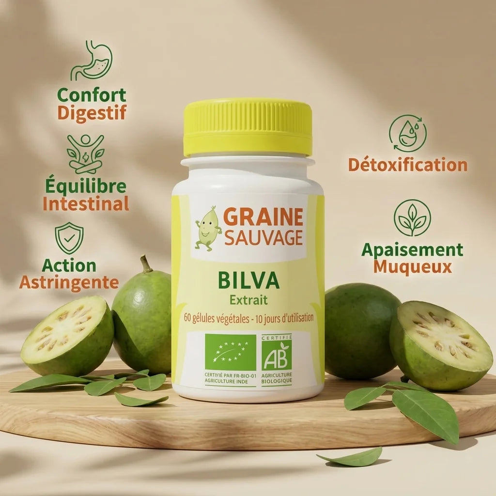 Bilva Bio gélules végétales vegan avec fruits frais, bénéfices digestifs et certification bio
