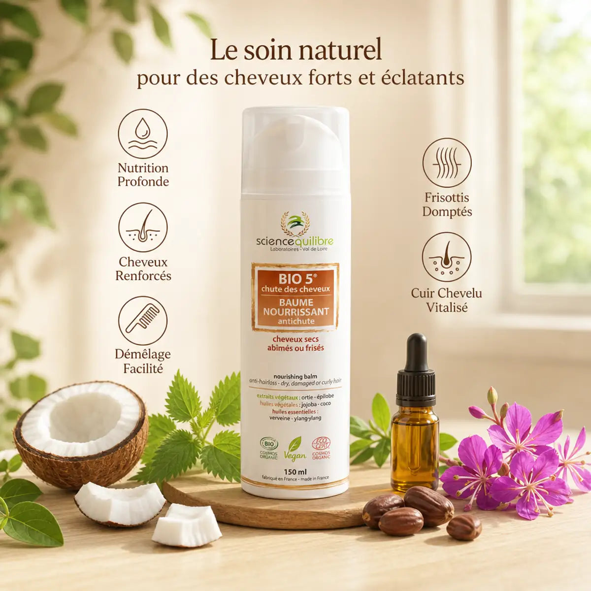 Baume BIO 5 antichute nourrissant certifié bio et vegan avec ingrédients naturels et bénéfices