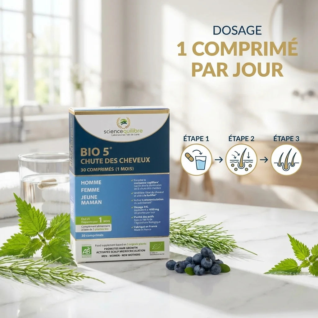 BIO 5 Chute de Cheveux comprimés avec dosage journalier et plantes naturelles