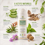 Gel coiffant BIO 5 antichute vegan avec ses 5 ingrédients bio: aloe vera, ortie, épilobe, gomme tara, noyer