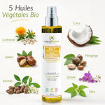 BIO 5 huile protectrice antichute bio avec 5 huiles végétales: carthame, coco, jojoba, karanja et mongongo