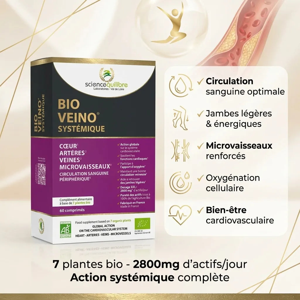 BIO VEINO Systémique bio en comprimés avec bénéfices circulation sanguine et jambes légères