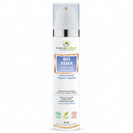 Crème BIO XEMA certifiée bio vegan en flacon blanc avec pompe, packaging bleu et blanc
