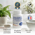 Bisglycinate de Magnésium et Vitamine B6 en gélules Vital Osmose, certifié bio et fabriqué en France