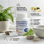 Bisglycinate de Magnésium et Vitamine B6 en gélules avec cristaux et éléments naturels