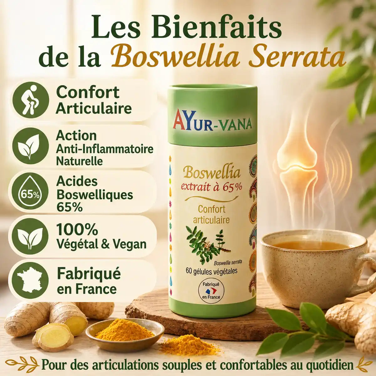 Boswellia Serrata végan gélules Ayur-vana - confort articulaire naturel et anti-inflammatoire