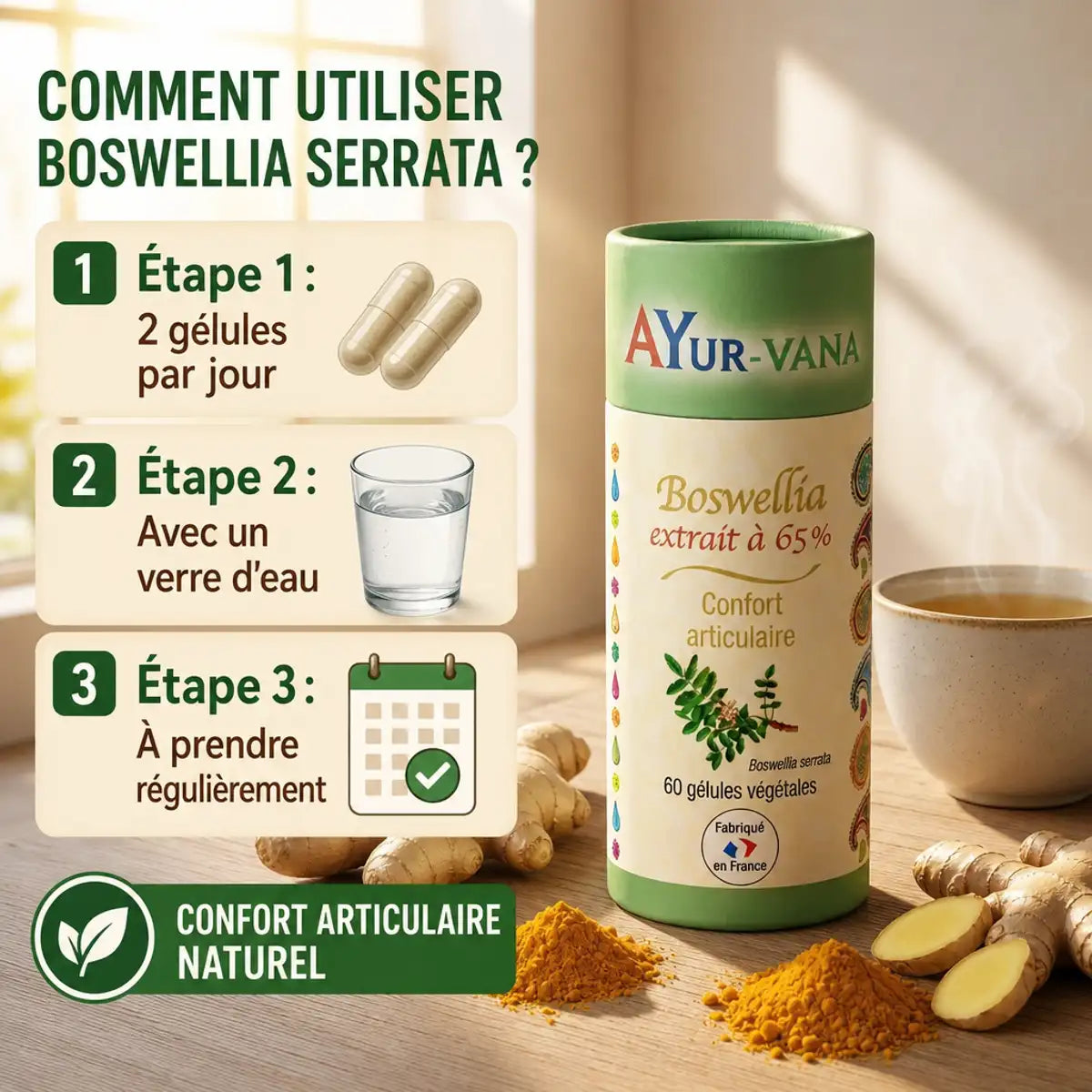 Boswellia Serrata végan Ayur-vana en gélules avec guide posologie et herbes naturelles