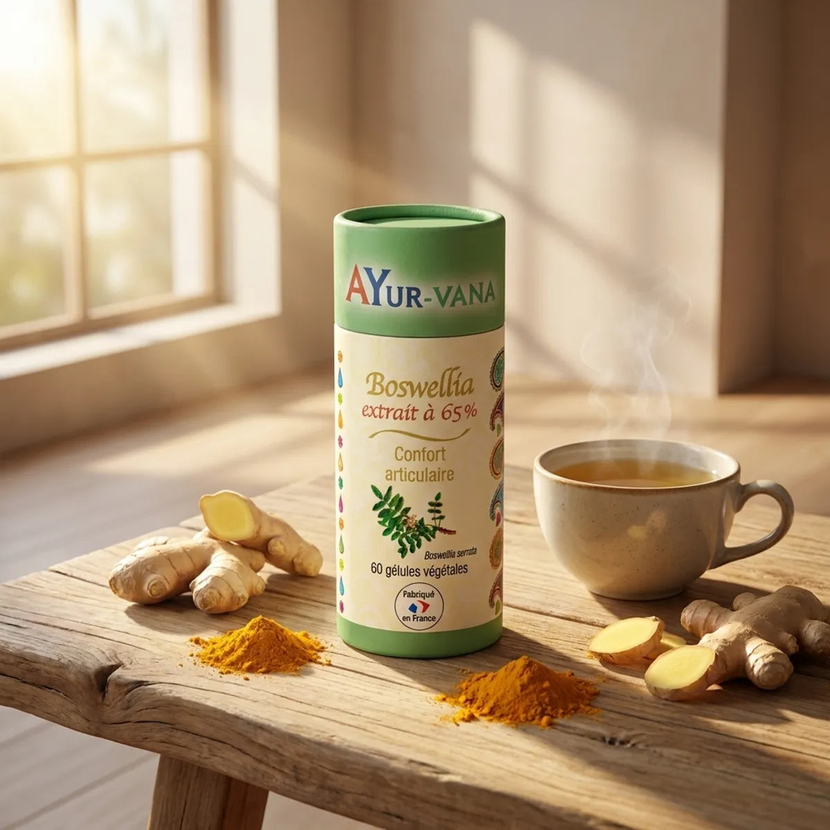 Complément Boswellia Serrata Ayur-vana avec gingembre, curcuma et thé ayurvédique